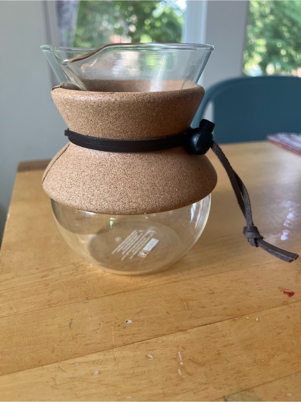 Bodum Glass Coffee Carafe 8” Glass Leather Pour Over Pitcher with Cork Collar